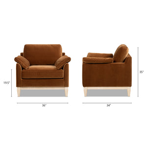 English Elm Jennifer Taylor Home - Pasadena 36" Wide Modern Farmhouse Accent Arm Chair In Cozy Burnt Orange Velvet For Stylish Living B2719P385739