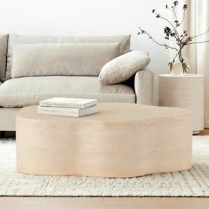 English Elm Cloud-shaped Mgo Coffee Table Travertine Finish Sculptural Indoor Outdoor Lounge N772P379524T