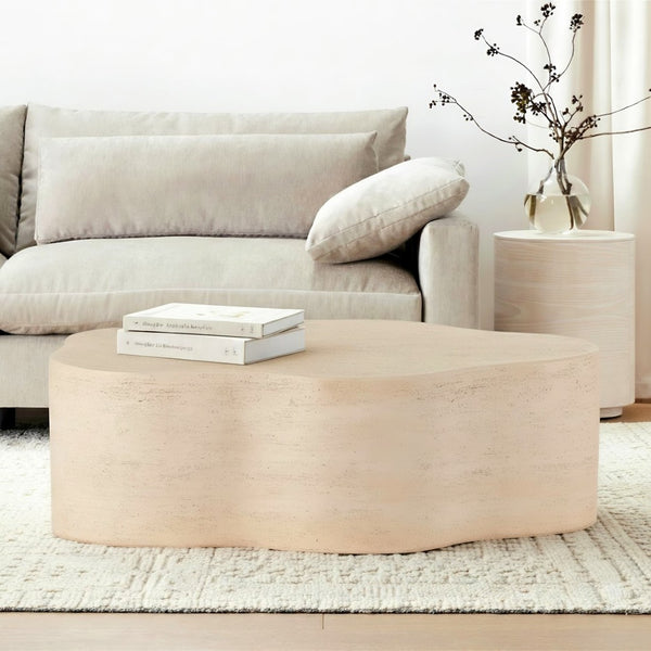 English Elm Cloud-shaped Mgo Coffee Table Travertine Finish Sculptural Indoor Outdoor Lounge N772P379524T