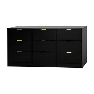 English Elm 9 Drawer Handleless White Matte Dresser Sleek Minimalist Storage for Bedroom or Hallway Black W409S00014