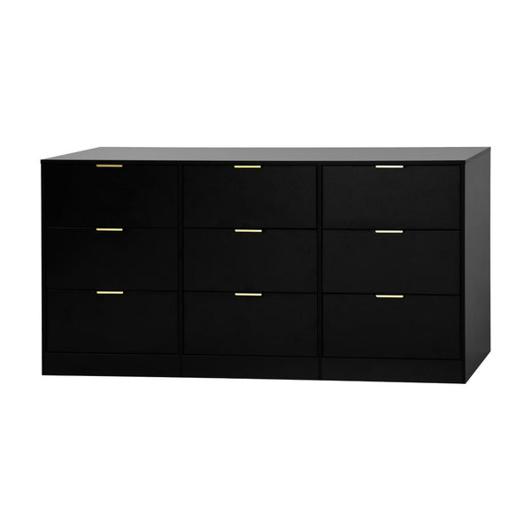 English Elm 9 Drawer Handleless White Matte Dresser Sleek Minimalist Storage for Bedroom or Hallway Black W409S00014