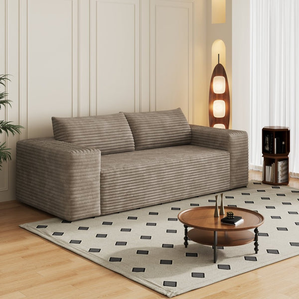 English Elm 78.8" Corduroy Three Seat Sofa Deep Cushioned Low Profile Couch for Modern Living Rooms Camel W2824P409860