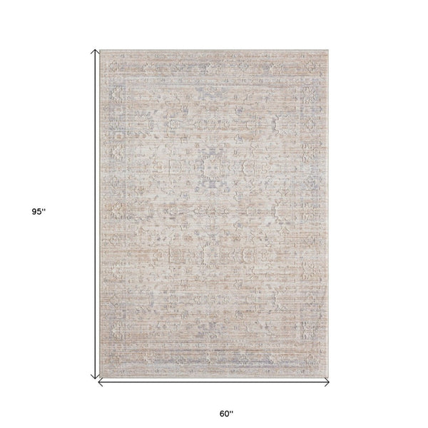 HomeRoots 4' Gray Botanical Area Rug - Timeless Floral Design with Soft High-Low Texture for Elegant Spaces 5' X 8' 516008