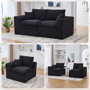 English Elm UNITED Cloud Couch Modular Sectional Sofa with Corduroy Cover, Ergonomic 2-Seater, No Assembly Needed Black W1568P371120
