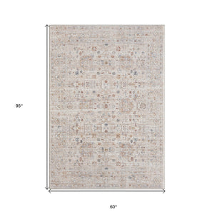 Homeroots 5' X 8' Beige Botanical Area Rug  Polyester 516012