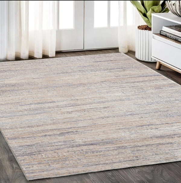 HomeRoots 4' Beige and Gray Striped Area Rug - Stylish, Durable, Stain-Resistant Design for High-Traffic Areas 5' X 8' 516024