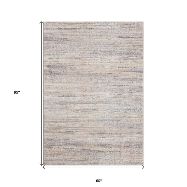 HomeRoots 4' Beige and Gray Striped Area Rug - Stylish, Durable, Stain-Resistant Design for High-Traffic Areas 5' X 8' 516024