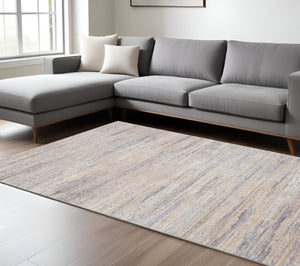 HomeRoots 4' Beige and Gray Striped Area Rug - Stylish, Durable, Stain-Resistant Design for High-Traffic Areas 8' X 10' 516025