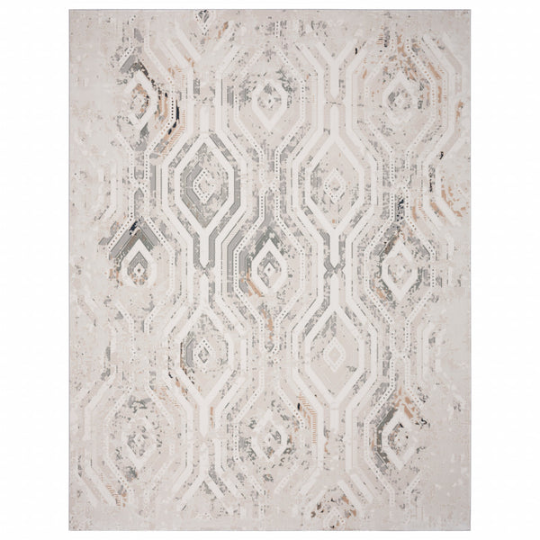 Homeroots 5' X 8' Cream Abstract Distressed Area Rug  Polyester 516050