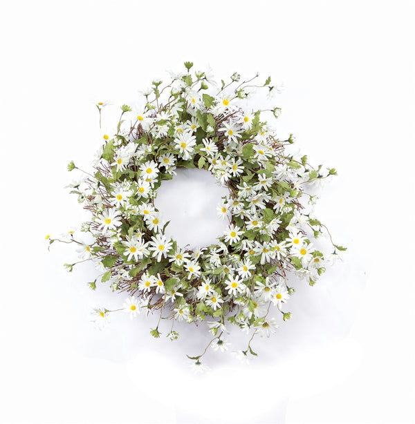 Homeroots 23" Green And White Artificial Spring Daisy Wreath  Polyester 516071