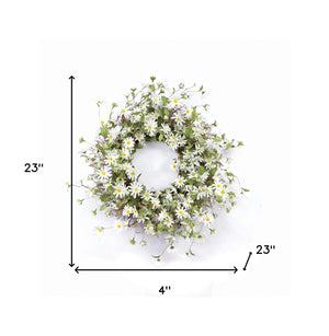 Homeroots 23" Green And White Artificial Spring Daisy Wreath  Polyester 516071