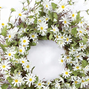 Homeroots 23" Green And White Artificial Spring Daisy Wreath  Polyester 516071