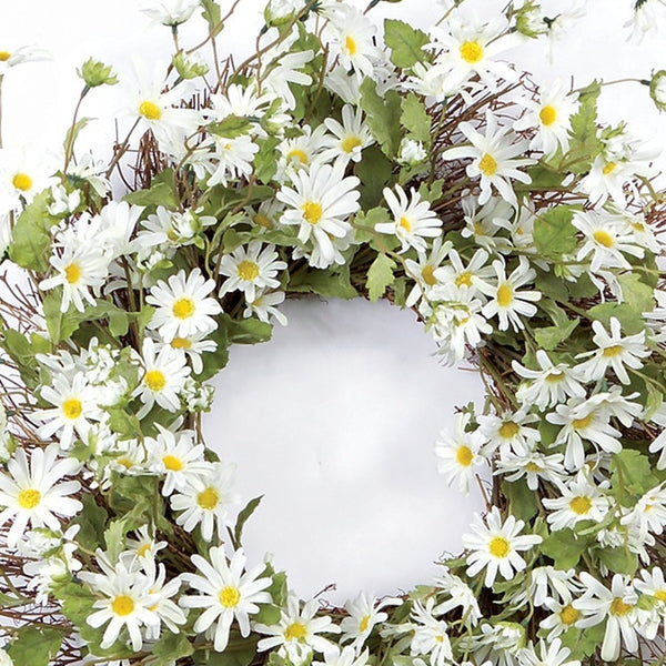 Homeroots 23" Green And White Artificial Spring Daisy Wreath  Polyester 516071