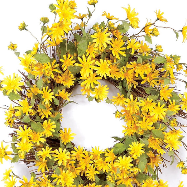 Homeroots 23" Green And Yellow Artificial Spring Daisy Wreath  Polyester 516072