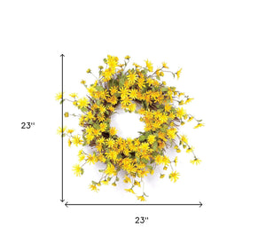 Homeroots 23" Green And Yellow Artificial Spring Daisy Wreath  Polyester 516072