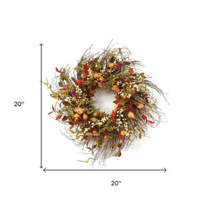 Homeroots 20" Green And Brown Artificial Fall Mixed Assortment Wreath  Polyester 516074