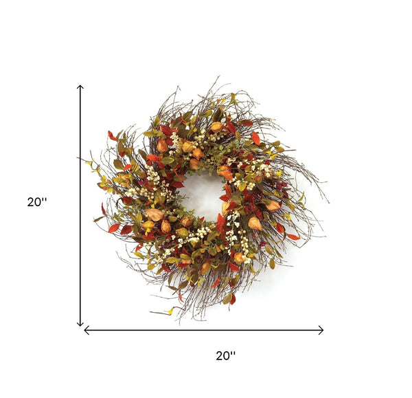 Homeroots 20" Green And Brown Artificial Fall Mixed Assortment Wreath  Polyester 516074