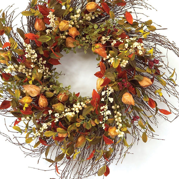 Homeroots 20" Green And Brown Artificial Fall Mixed Assortment Wreath  Polyester 516074