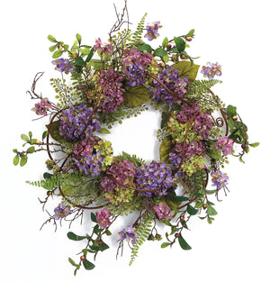 Homeroots 22" Purple Artificial Summer Hydrangea Wreath  Polyester 516075