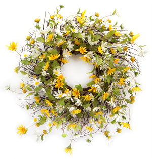 Homeroots 24" Yellow And White Spring Daisy Artificial Wreath  Polyester 516076