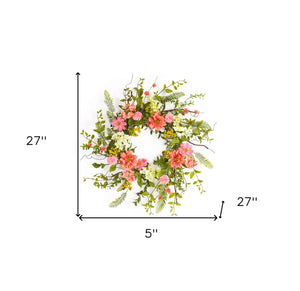 Homeroots 27" Pink And Green Spring Berry Artificial Wreath  Polyester 516079