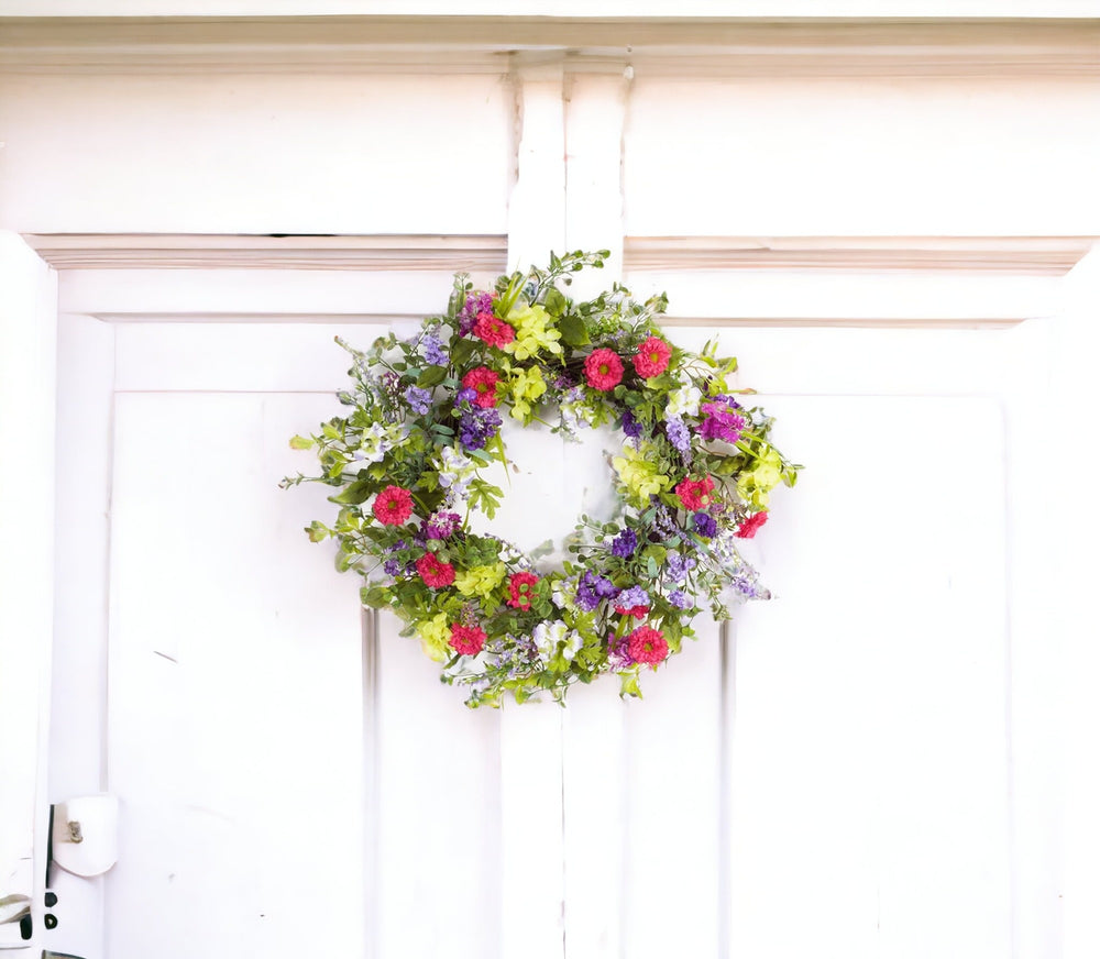 Homeroots 24" Pink And Green Mixed Assortment Artificial Wreath  Polyester 516080