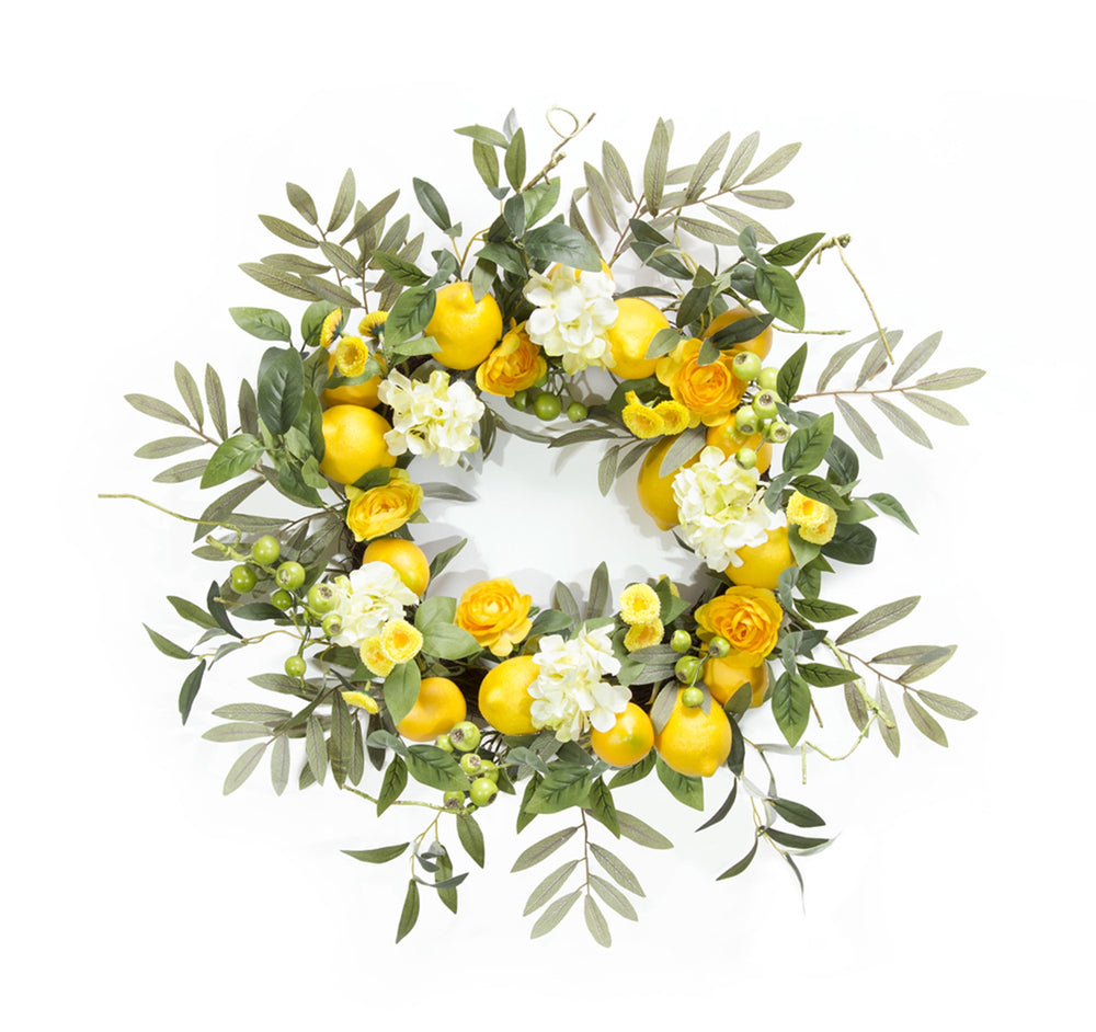 Homeroots 22" Green And Yellow Summer Lemon Artificial Wreath  Styrofoam 516089