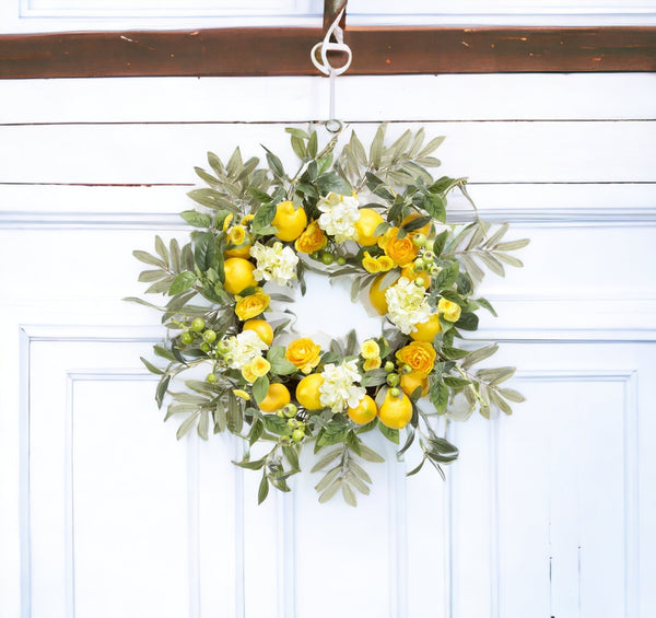 Homeroots 22" Green And Yellow Summer Lemon Artificial Wreath  Styrofoam 516089