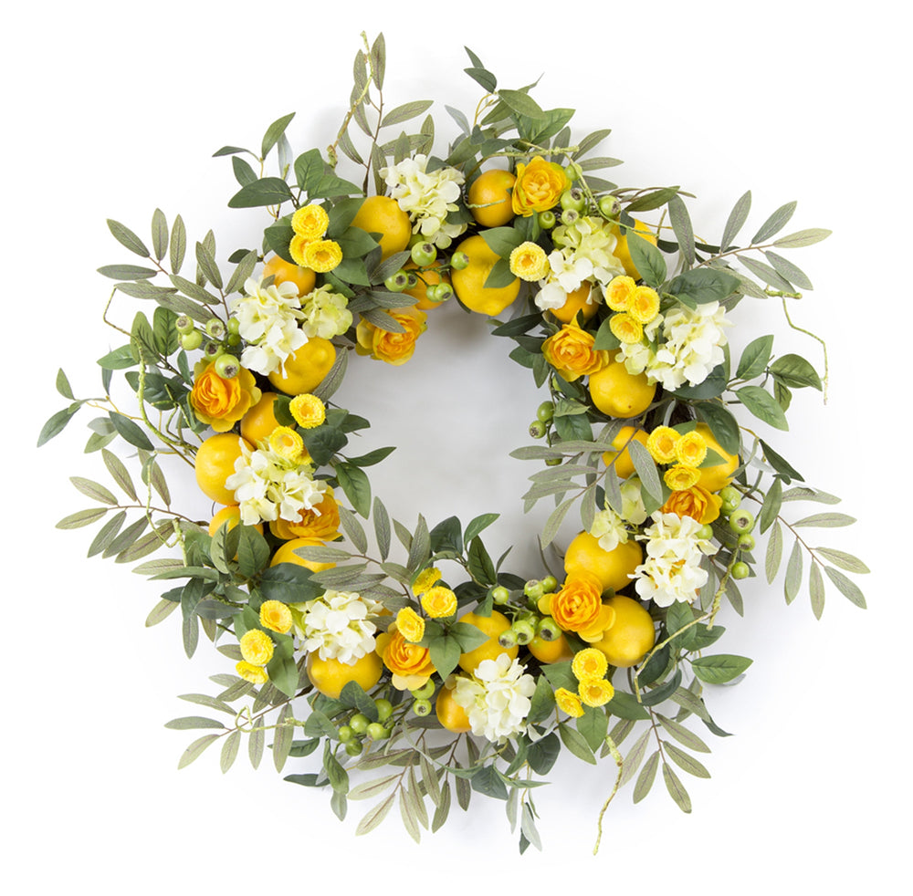 Homeroots 28" Green And Yellow Artificial Summer Lemon Wreath  Styrofoam 516090