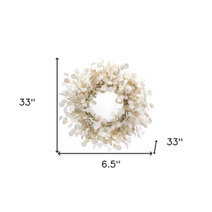 Homeroots 33" Beige And Brown Artificial Eucalyptus Wreath  Polyester 516095