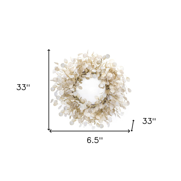 Homeroots 33" Beige And Brown Artificial Eucalyptus Wreath  Polyester 516095