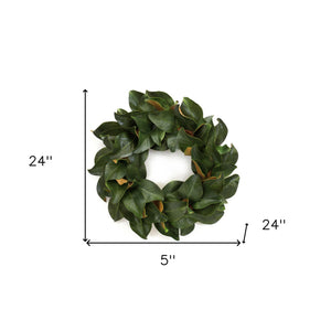 Homeroots 24" Green And Brown Artificial Magnolia Wreath  Styrofoam 516099