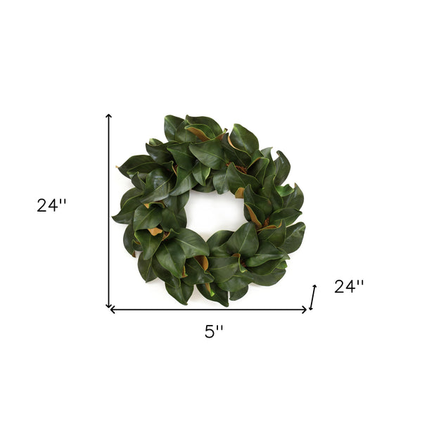 Homeroots 24" Green And Brown Artificial Magnolia Wreath  Styrofoam 516099