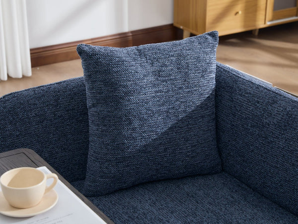 English Elm Leisure Linen Accent Chair with Built-in Side Table Pockets and Lumbar Pillow Modern Navy W395P453310