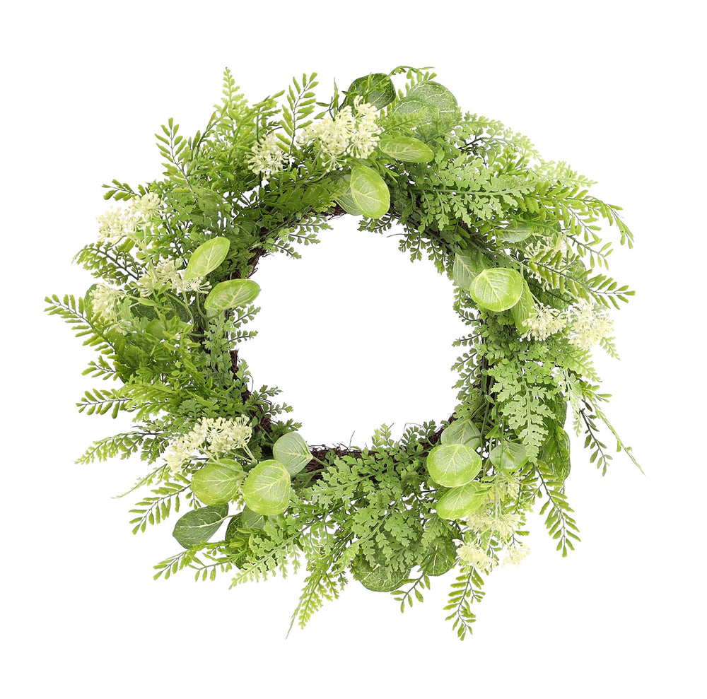 Homeroots 28" Green And White Artificial Fern Wreath  Polyester 516101