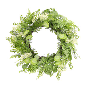 Homeroots 28" Green And White Artificial Fern Wreath  Polyester 516101