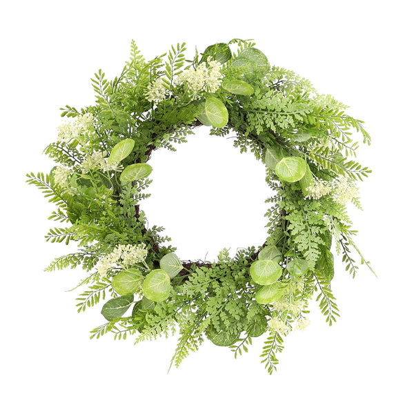 Homeroots 28" Green And White Artificial Fern Wreath  Polyester 516101
