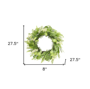 Homeroots 28" Green And White Artificial Fern Wreath  Polyester 516101