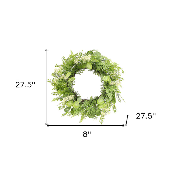 Homeroots 28" Green And White Artificial Fern Wreath  Polyester 516101