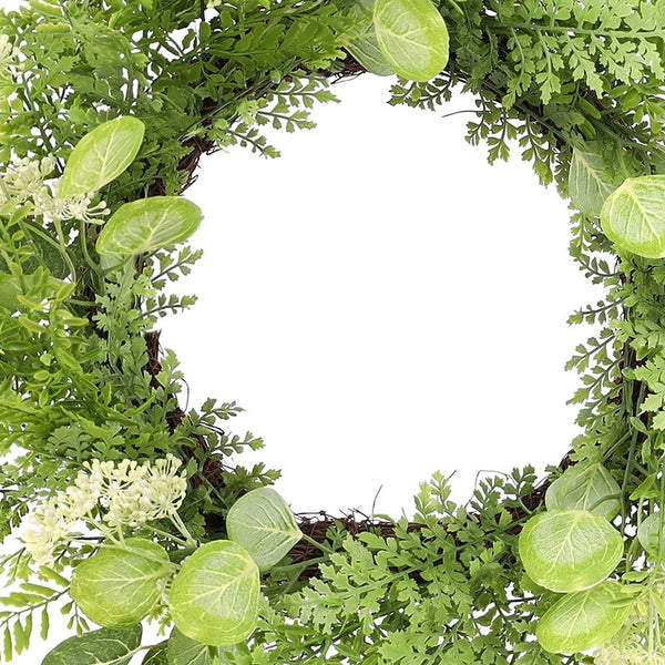 Homeroots 28" Green And White Artificial Fern Wreath  Polyester 516101