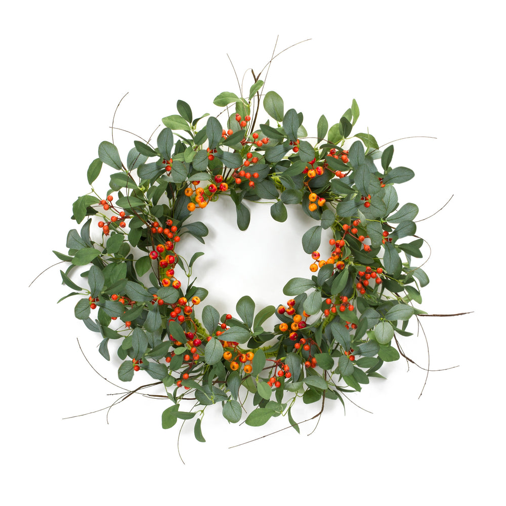Homeroots 21" Green And Orange Artificial Mixed Assortment Wreath  Styrofoam 516102