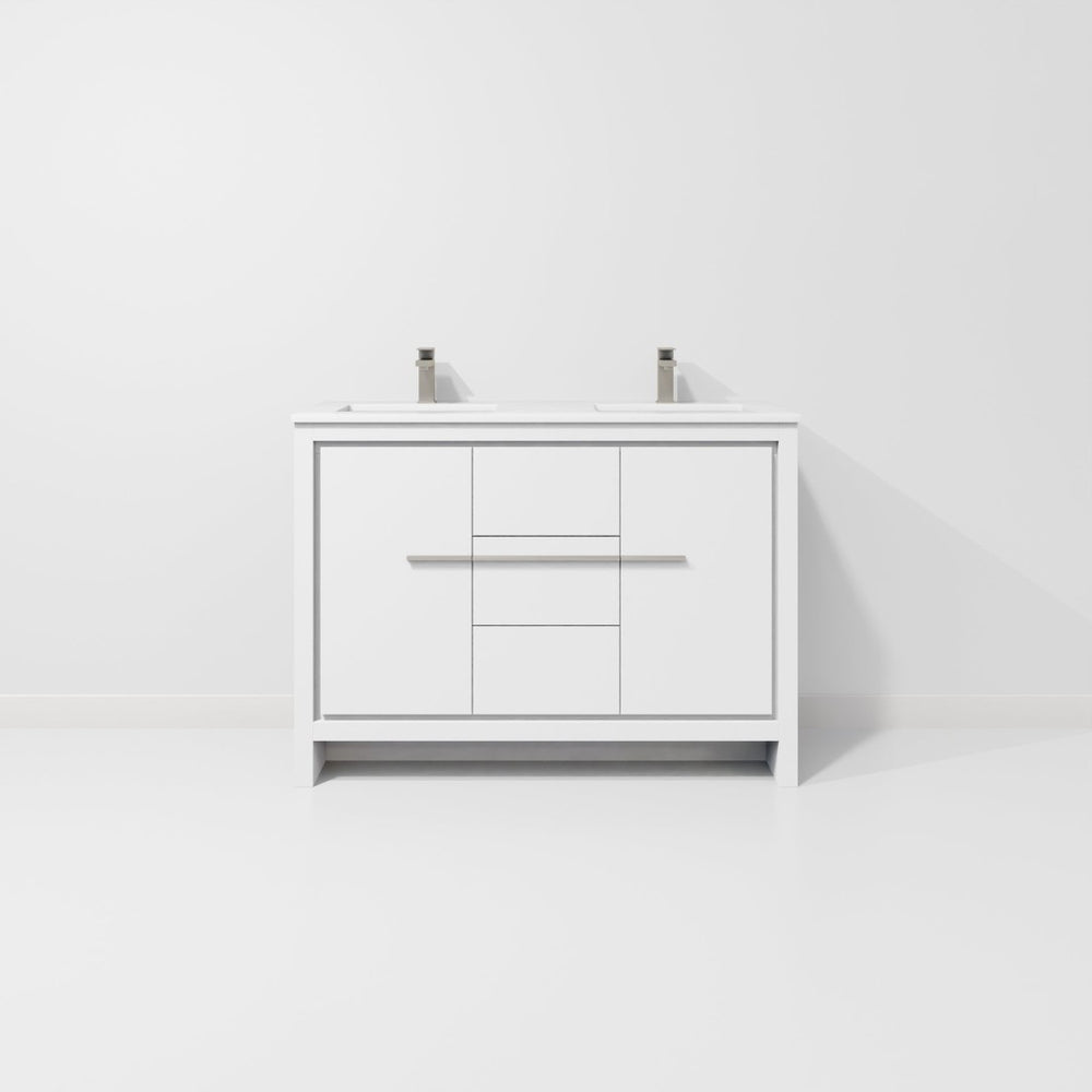 English Elm White Double Bath Vanity With Cultured Marble Top & Gun Metal Faucet - Elegant Storage Solution! B2731P259431-GIGA