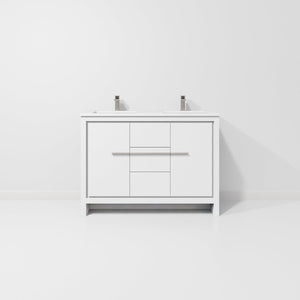 English Elm White Double Bath Vanity With Cultured Marble Top & Gun Metal Faucet - Elegant Storage Solution! B2731P259431-GIGA