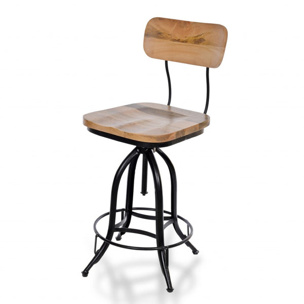 HomeRoots Brown Solid Wood and Black Steel Swivel Bar Chair - Modern Counter Height for Stylish Comfort 516123