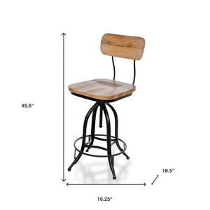 HomeRoots Brown Solid Wood and Black Steel Swivel Bar Chair - Modern Counter Height for Stylish Comfort 516123