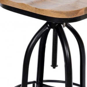 HomeRoots Brown Solid Wood and Black Steel Swivel Bar Chair - Modern Counter Height for Stylish Comfort 516123