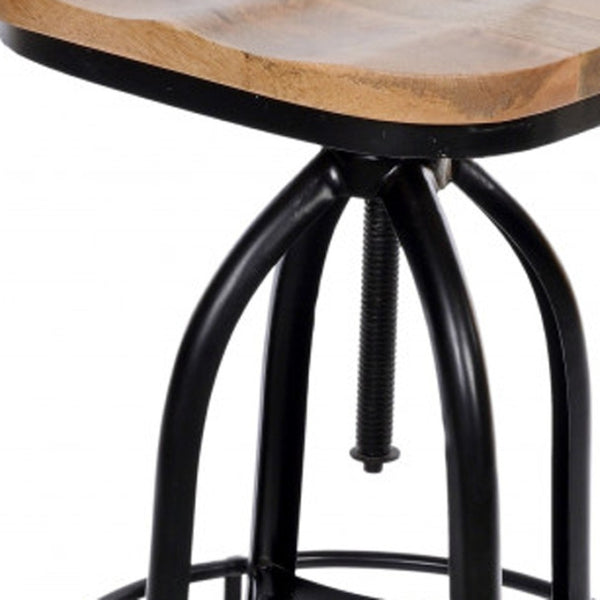 HomeRoots Brown Solid Wood and Black Steel Swivel Bar Chair - Modern Counter Height for Stylish Comfort 516123