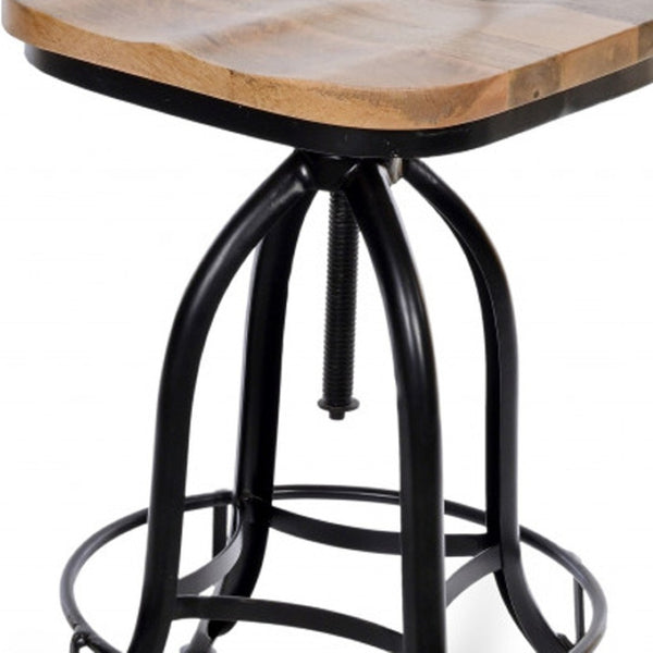 HomeRoots Brown Solid Wood and Black Steel Swivel Bar Chair - Modern Counter Height for Stylish Comfort 516123