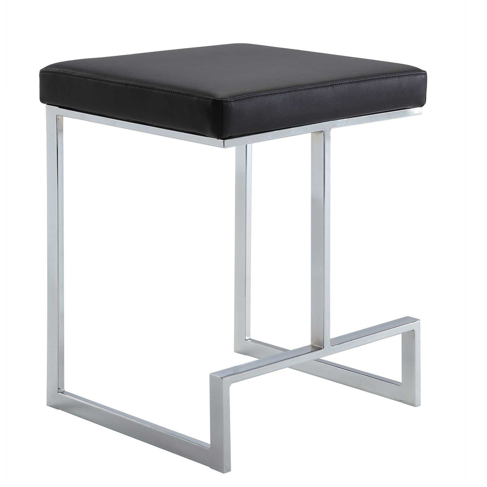 Homeroots 24" Black And Silver Faux Leather And Steel Backless Counter Height Bar Chair   516124