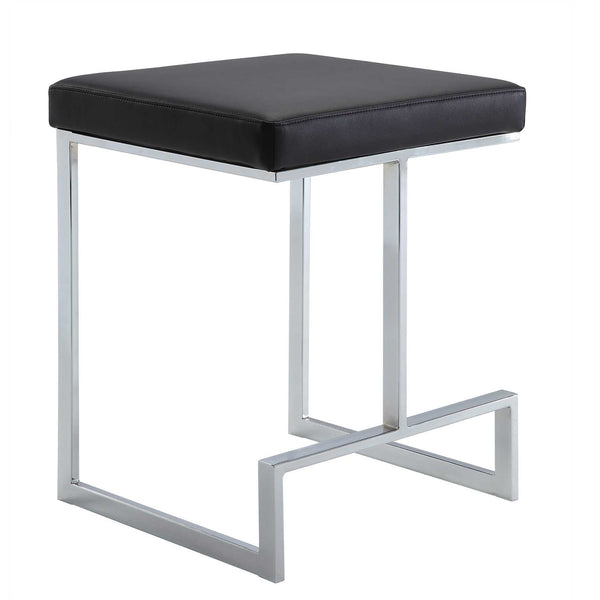 Homeroots 24" Black And Silver Faux Leather And Steel Backless Counter Height Bar Chair   516124